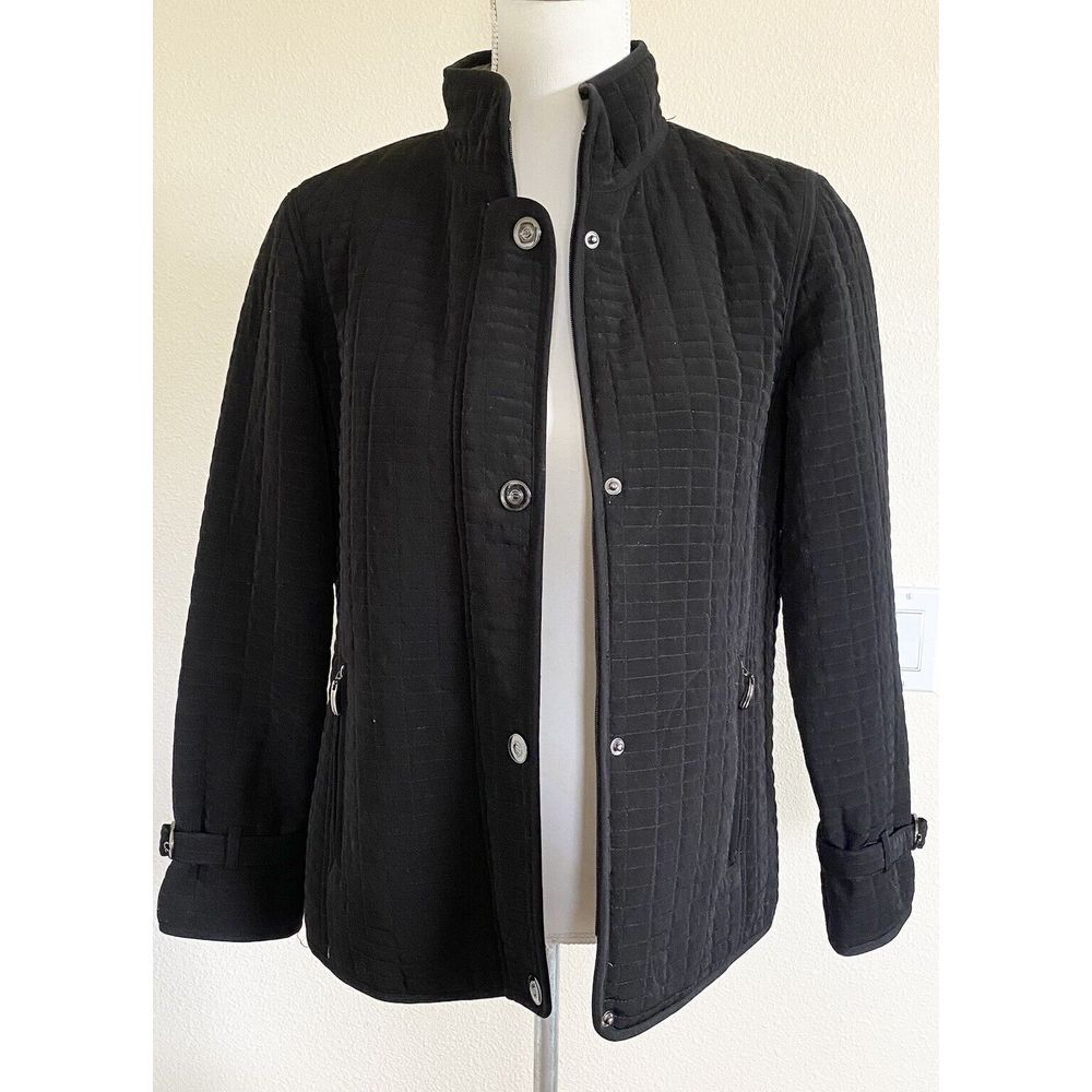 GALLERY Petite woman's Small  Quilted‎ Barn black coat  jacket Snap Zip Pockets